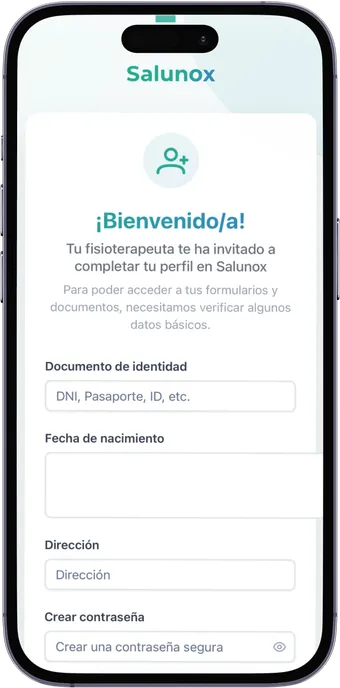 Pantalla de bienvenida de la app del paciente