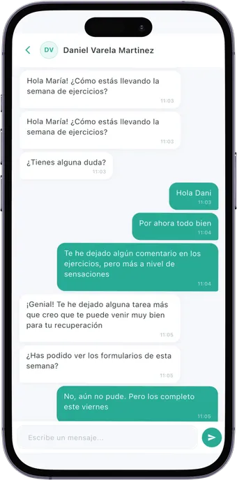 Chat entre fisioterapeuta y paciente