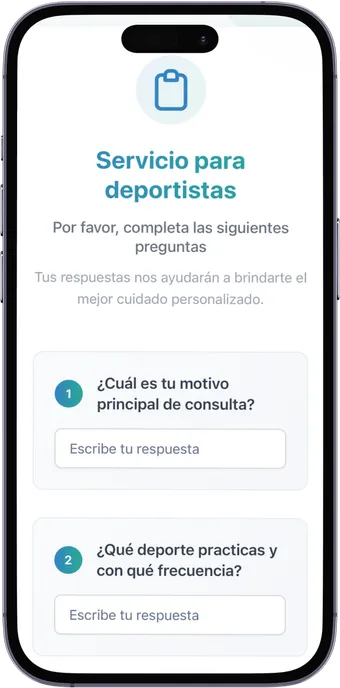 Formulario inicial en la app del paciente