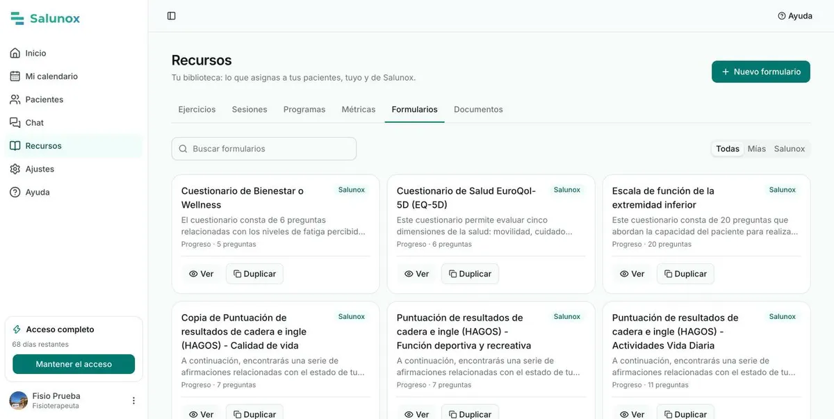Cuestionarios validados en la biblioteca de Salunox: EQ-5D, HAGOS y escala de función de la extremidad inferior