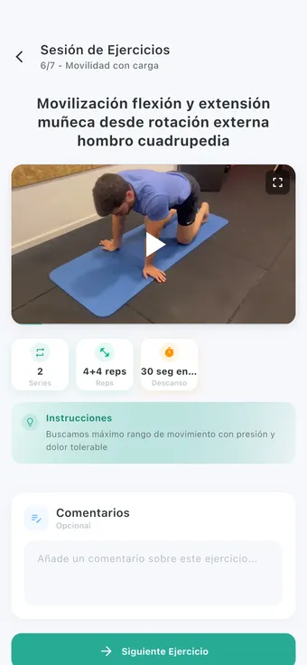 Sesión de ejercicios con vídeo en la app del paciente de Salunox